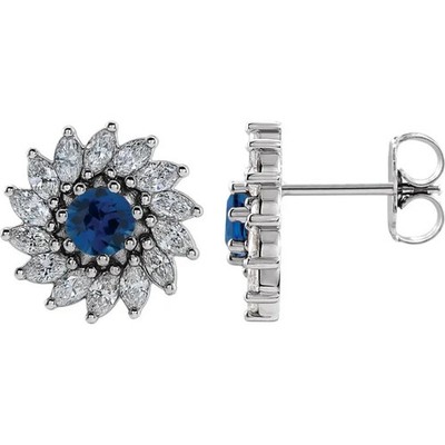 Sterling Silver 6 mm Lab-Grown Blue Sapphire & 2 1/5 CT Diamond Earrings