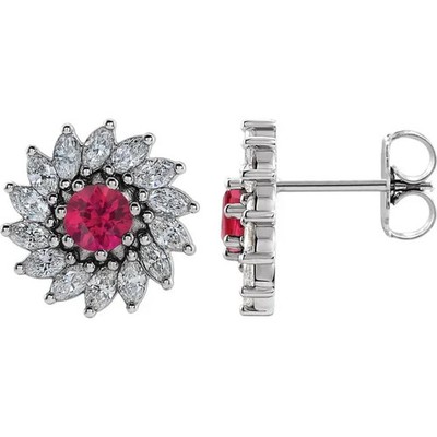 JADiamonds Sterling Silver 6 mm Lab-Grown Ruby & 2 1/5 CTW Diamond Earrings