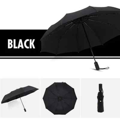 Automatic Black Umbrella Anti-UV Sun/Rain Windproof 3 Folding Compact Umbrella
