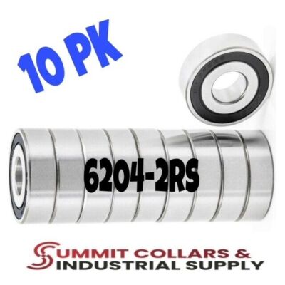 10 Pack 6204-2RS C3 Premium Rubber Sealed Ball Bearing, 20x47x14mm, 6204RS