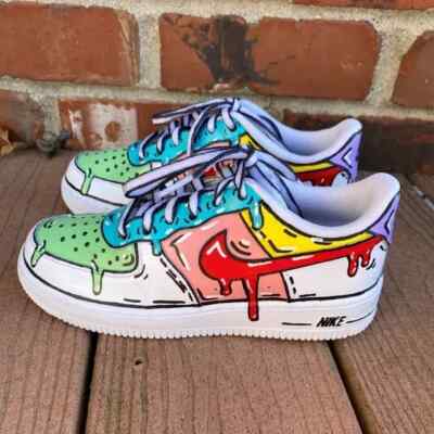 Air Force 1 Custom Colorful Cartoon Drippy White Casual Shoes Womens Size 7.5
