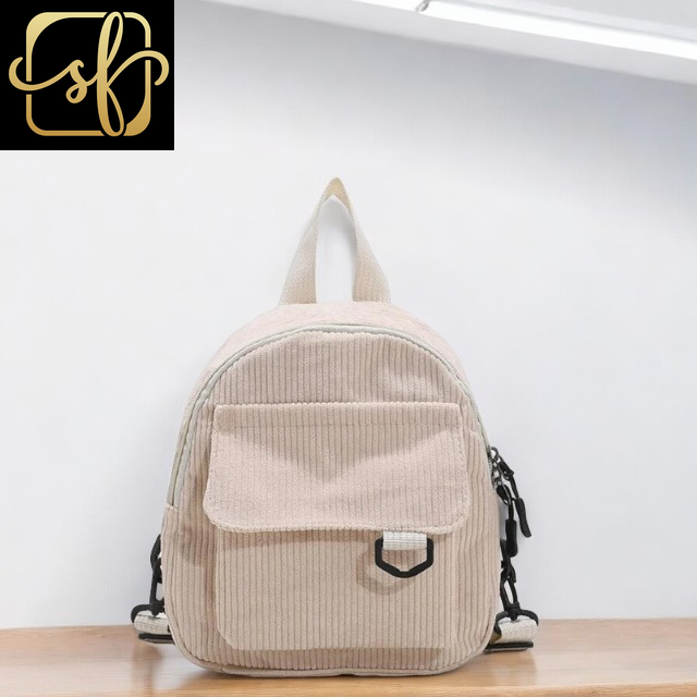 White Women'S Mini Backpack Fashion Solid Color Corduroy Small Simple Casual Traveling Large Capacity Durable Female'S Schoolbag