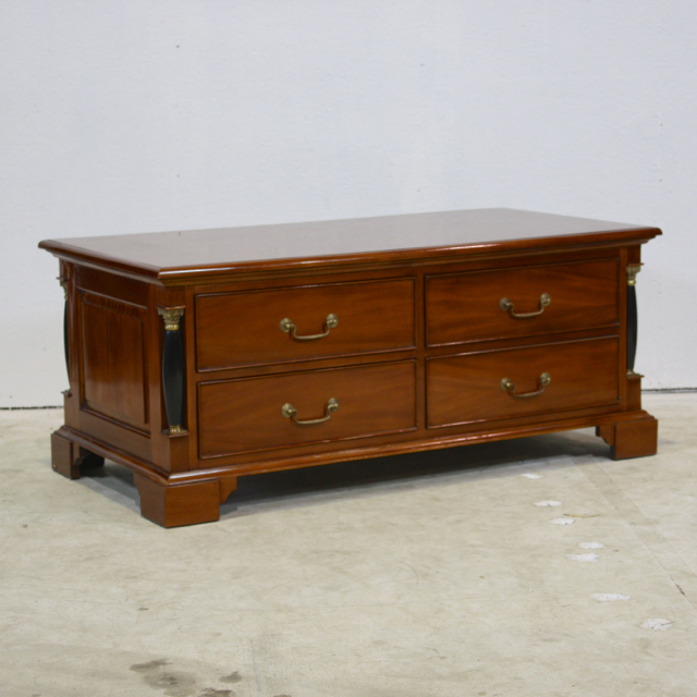 Empire style mahogany coffee table in walnut finish with drawers