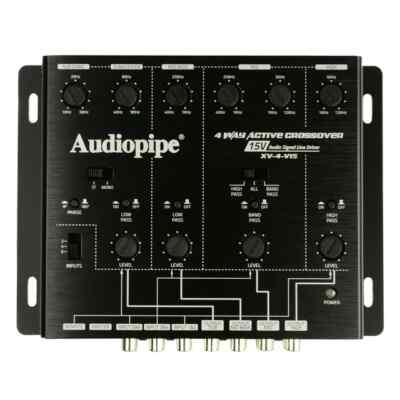 Audiopipe 4Way Active Crossover 15V Audio Signal Line Driver Bass Control