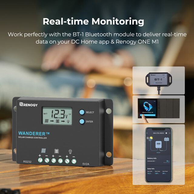 Renogy Wanderer 10A Solar Charge Controller Common Negative Battery Regulator