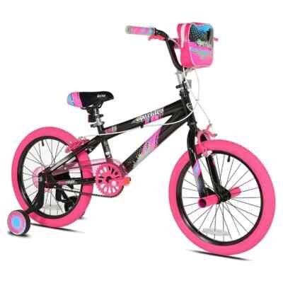 Girl's 18'' Sparkles BMX Bike w/ Front Pegs, Bag and Training Wheels, Ages 6-9