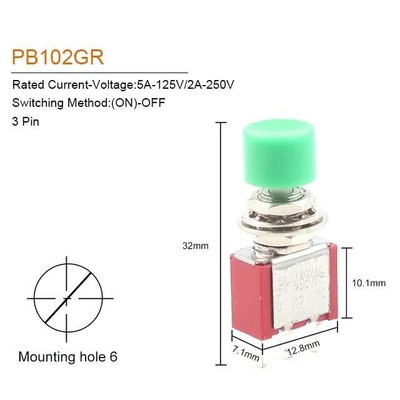 Momentary Push Button Switches ON OFF 5A125V 2A250V 6mm 3 6Pins 2 Position 5 Pcs