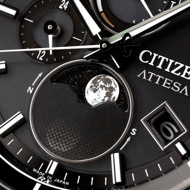 Pre-owned Citizen Attesa Eco-drive By1006-62e Moon Phase Solar Radio Men Watch In Box