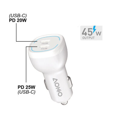 Dual PD Port USB-C Car Charger Total 45W PD Power Adapter Fast Charging