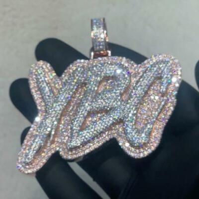 Pre-owned Nsg 4.5ct Cubic Zirconia Men's Custom Name Pendant 14k Rose Gold Plated Silver In White
