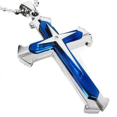 Crystal Cross Pendant Silver Gold Black Stainless Steel Zirconia Jesus