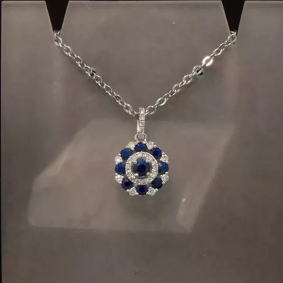 2Ct Round Lab-Created Sapphire Pretty Flower Pendant 14K White Gold Plated