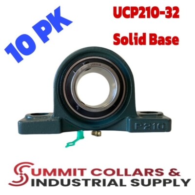 (10) UCP210-32 Solid Base Pillow Block Bearing 2'' Bore Self Aligning 2 Bolt