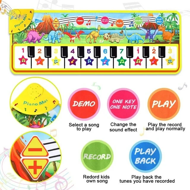 Piano Mat for Kids 43" x 14" Floor Music Mat with 10 Demo Songs 8 Dinosaur Sound