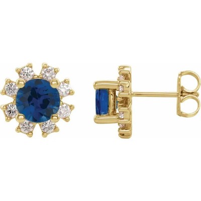 JADiamonds 14K Yellow Gold Lab-Grown Blue Sapphire & .06 CTW Diamond Earrings