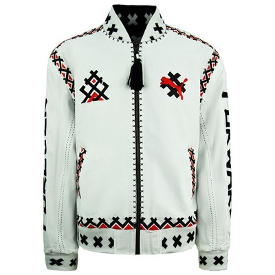 Pre-owned Puma X Jahnkoy Reversible Bomber Jacket Graphic Black Mens 596679 01 In White/red