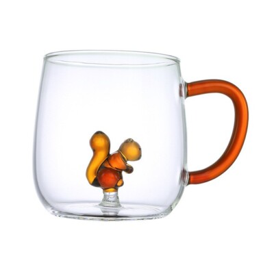 400ml Creative Squirrel 3D Glass Mug Cute Cartoon Animal Cup Coffee Milk Tea