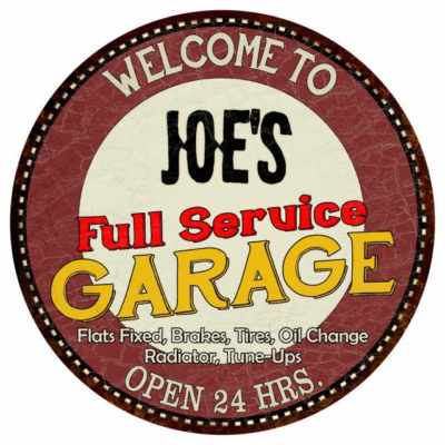 Joe's Full Service Garage Round Metal Sign Man Cave Décor 100140037015