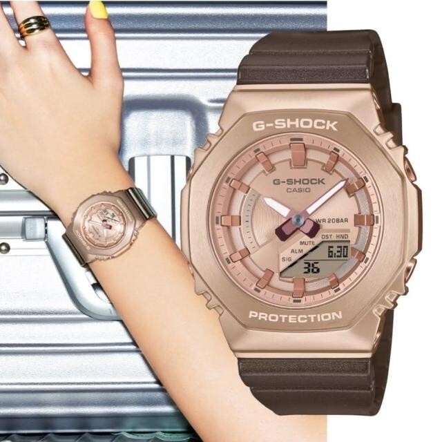 Pre-owned Casio G-shock Gm-s2100cb-5a Octagonal Peach Gold Ion Plated Bezel Ladies Watch