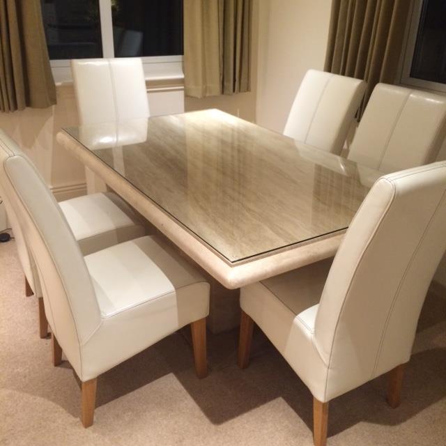 \u002639;Actona\u002639; Travertine Dining Table and 6 Cream Leather Dining Chairs FOR SALE in Leeds \u002639;Actona\u002639; Travertine Dining Table and 6 Cream Leather Dining Chairs FOR SALE in Leeds