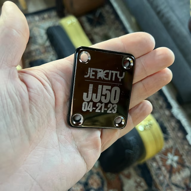 Custom Engraved CHROME PLATED Guitar Neck Plate - 4 Hole Fender Guitar Style