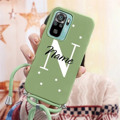 Custom Name Case for Xiaomi Redmi Note 10 10s Strap Rope Cord Silicone Case