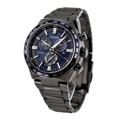 Pre-owned Citizen Attesa Cb5967-66l Black X Blue Titanium Eco-drive Atomic Watch Men Japan