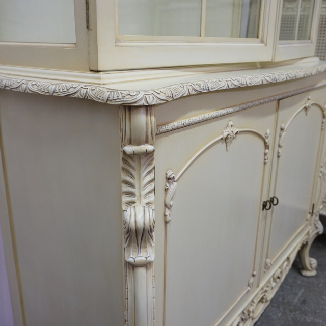 Gorgeous antique white China display cabinet hand carved mahogany