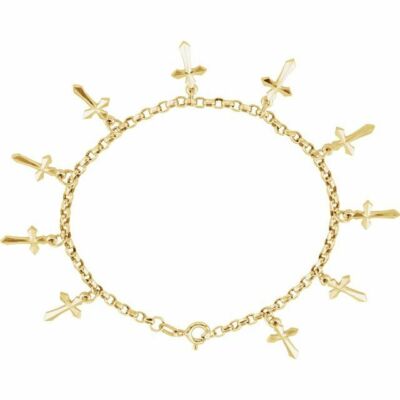 Pre-owned Ja Diamonds Cross Charm 7" Bracelet In 14k Yellow Gold