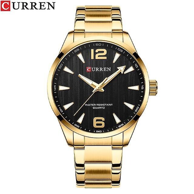 Orologio Da Polso Curren 8434 Uomo Analogico Quarzo Business Oro Nero lac