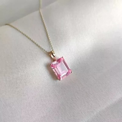 Emerald Lab-Created Pink Sapphire Diamond Women's Pendant 14k Yellow Gold Plated