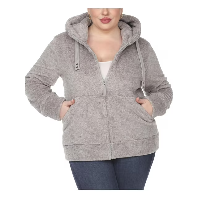 White Mark Plus Size Hooded Sherpa Jacket Women's 3XL Gray Zipper Closure L/S~ - Picture 1 of 15