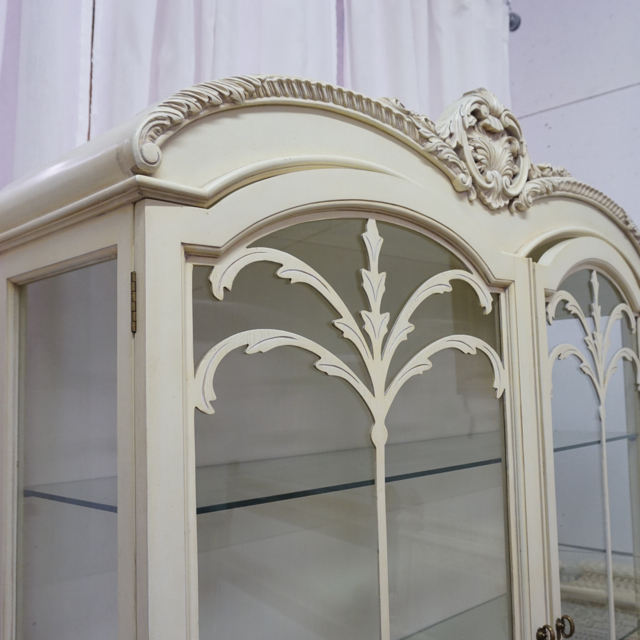 Gorgeous antique white China display cabinet hand carved mahogany