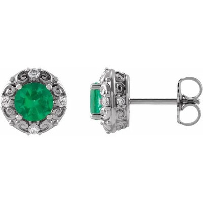 JADiamonds Platinum 5 mm Natural Emerald & 1/6 CTW Diamond Halo-Style Earrings