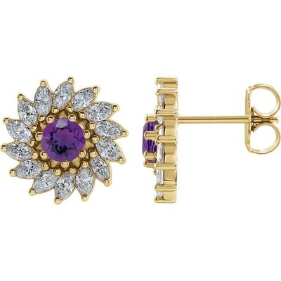 JADiamonds 14K Yellow Gold 6 mm Natural Amethyst & 2 1/5 CTW Diamond Earrings