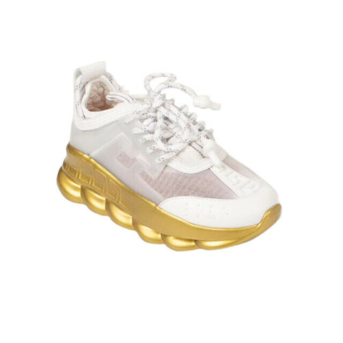 Pre-owned Versace White And Gold 'chain Reaction' Sneakers Shoes 10/40 $1,195