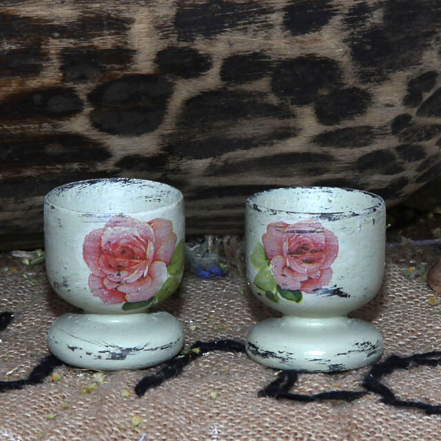 2x Vintage Holz-Eierhalter Dekor Eierhalter Vintage Shabby Landhaus Handarbeit