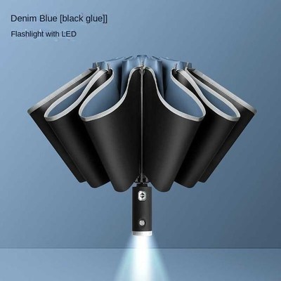 Fully Automatic Uv Umbrella with LED Flashlight Reflective Stripe Reverse Large