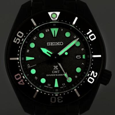 Pre-owned Seiko Prospex Sbpk007 The Black Series Limited Scuba Diver Gmt Solar Watch Men