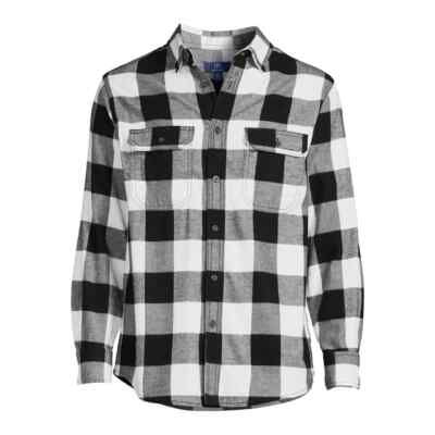 George Men's Long Sleeve Flannel Shirt White Buffalo Plaid Large (42-44)