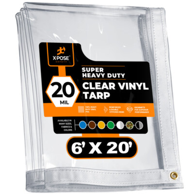 6' x 20' Clear Vinyl Tarp - Super Heavy Duty 20 Mil Transparent