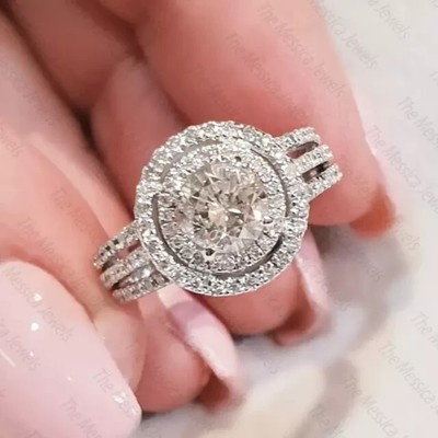 3.5Ct Round Lab Created Diamond Women's Halo Engagement Ring 925 Sterling Silver