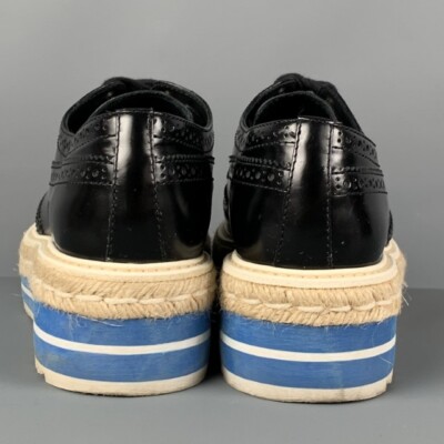 PRADA Size 6.5 Black White Blue Perforated Wingtip Shoes | eBay
