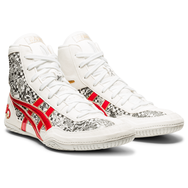 Preowned Asics Wrestling Shoes Prime Attack Sao White / Classic Red