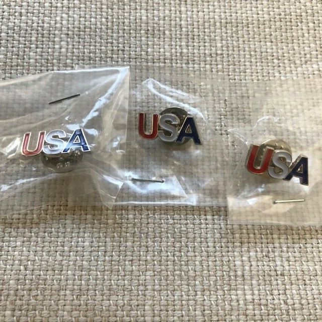 USA Lapel Pins. NIP Lot of 3. Red U, White S, Blue A