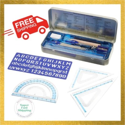 Precision Math Drawing Set with Compass, Protractor, Ruler for Geometry & Techni