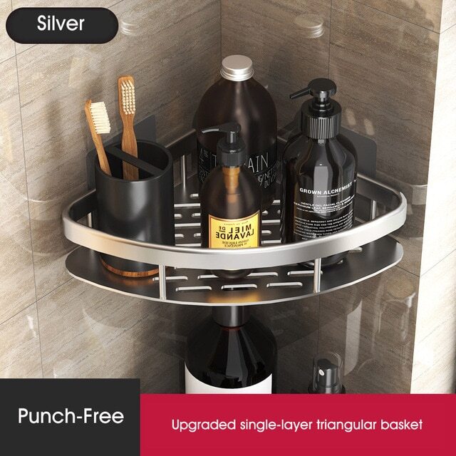 Bathroom Shower Corner Shelf No Drill Wall Storage Rack Holder Shampoo Accessori