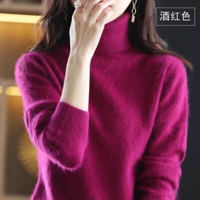 Autumn and Winter New 100% Mink Cashmere Sweater Women's High Neck Knitted