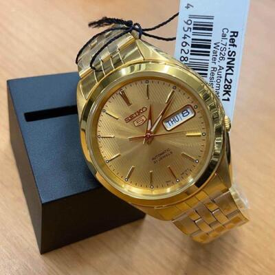 Pre-owned Seiko 5 Snkl28k1 Automatic Gold Tone Stainless Steel Analog Men's Casual Watch