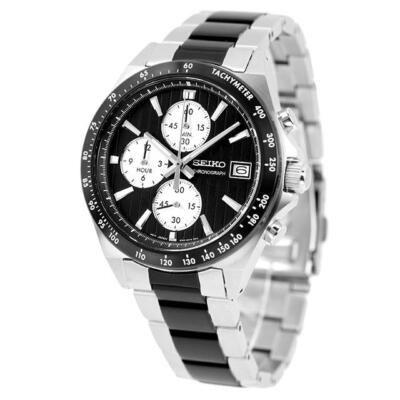 Pre-owned Seiko Selection Sbtr043 Men Watch Black Dial Chronograph Stainless Steel Quartz